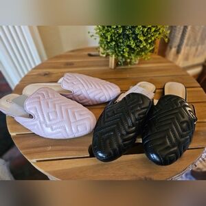 Quilted Slip-On Mules - Pink and Black